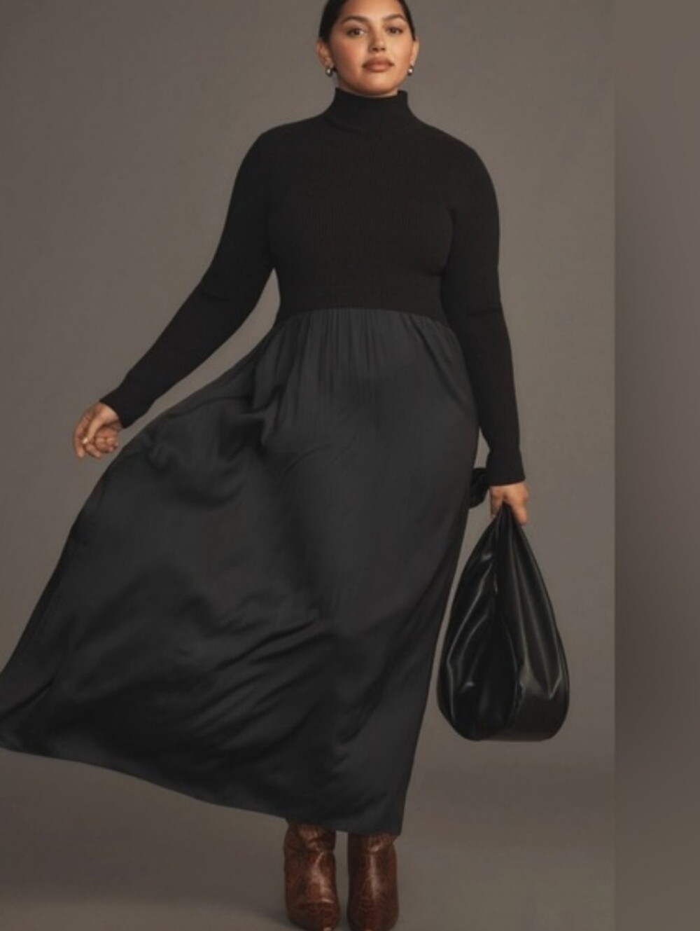 Anthropologie Thea Twofer Sweater Maxi Dress Black XL